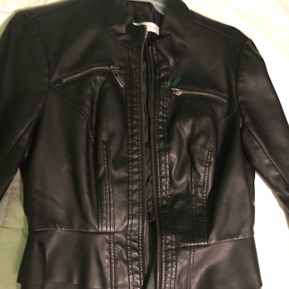 NEVER WORN LEATHER JACKET WITH RUFFLE